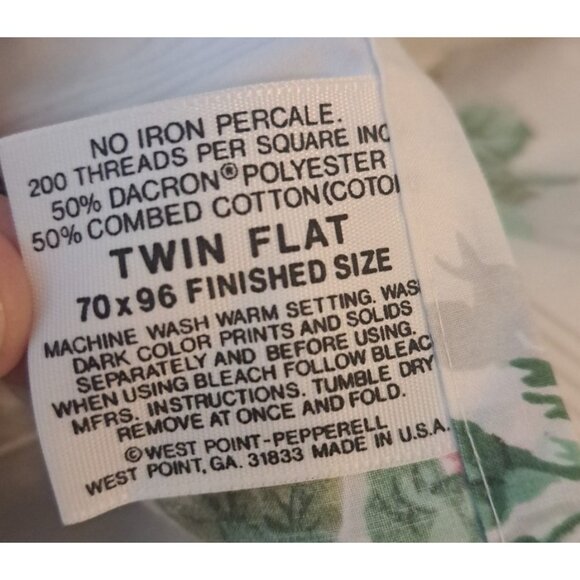 Atelier Martex Twin Flat Sheet Lace Trim Pink Rosebud White Percale Cottage - Picture 5 of 5